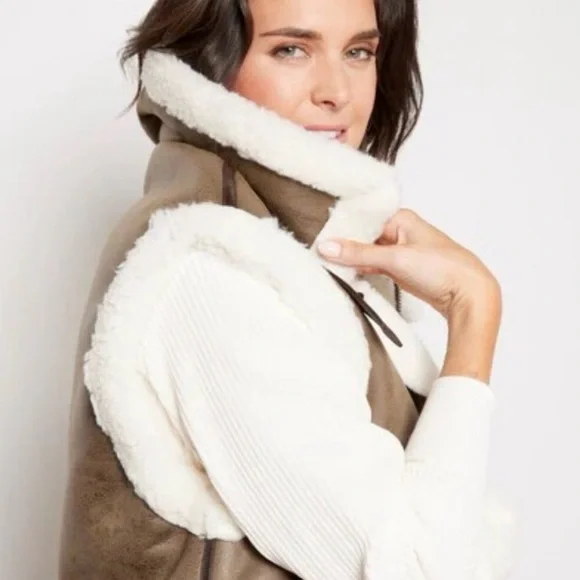 Apparis Tan and White Teddy Jacket - Picture 2 of 6